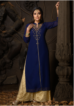 Blue Color Designer Georgette Kurti